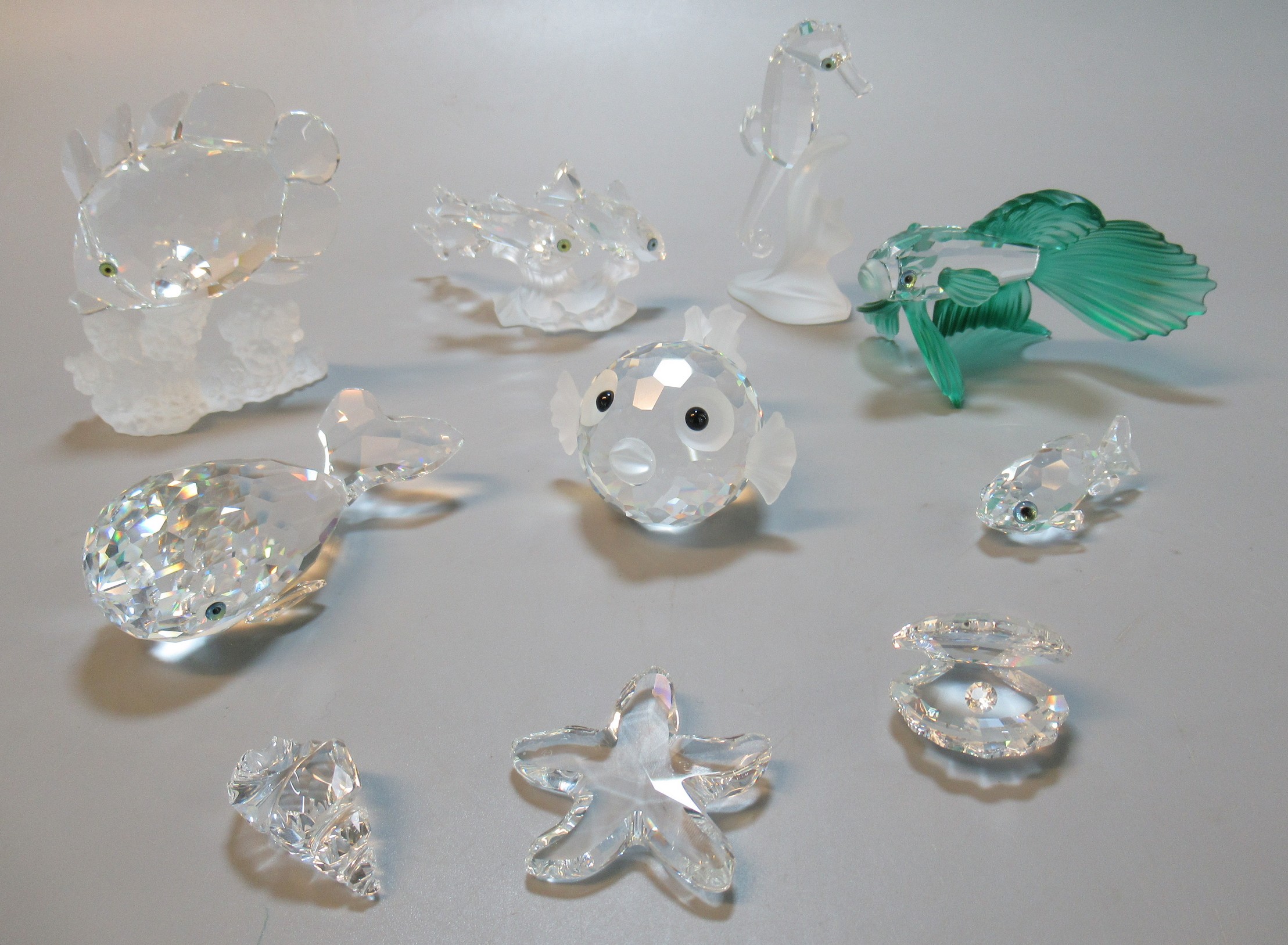 A collection of Swarovski Crystal Marine Creatures, to include 'Whale', 'Fish', 'Blow Fish', 'Sea