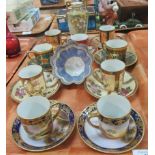 Collection of Noritake cups and saucers, 4 pairs and 1 single cup and saucer, 1 with a landscape the