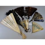 Collection of vintage fans, to include tortoise shell, lace with painted foliage and butterflies