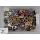 Collection of assorted military enamel and other badges, including Long War Service, RAF and others.