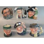 Six Royal Doulton character jugs to include 'Pearly King', the 'Wizard', 'Old Salt' etc (6) (B.P.