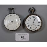 Early 19th century pair cased pocket watch movement and face internally marked 'Cohen No 5713'