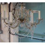 Modern glass six branch chandelier, decorated with glass beads and flower heads. (B.P. 21% + VAT)