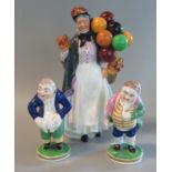 Royal Doulton bone china figurine 'Biddy Pennyfarthing' HN1843 together with a pair of porcelain