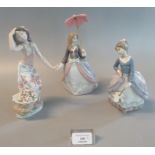 3 Spanish Lladro porcelain figurines of young girls, two with parasols (3) (B.P. 21% + VAT)