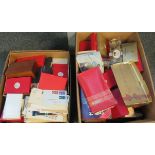 Two large boxes of all world stamps in various small boxes, envelopes, packets and loose, 1000's