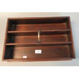 19th century mahogany three section cutlery tray with brass carrying handle. (B.P. 21% + VAT)