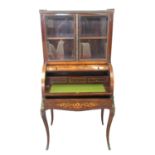 19th century Rosewood cylinder bureau cabinet, the metal gallery top above two glazed doors, the