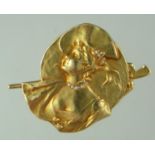 A signed Georges Van dear Straeten Art Nouveau brooch depicting a well dressed lady with diamond