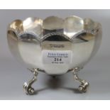 Early 20th century silver bowl or sugar bowl standing on three scroll feet by Thomas Bradbury & Sons