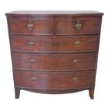 19th century mahogany bow front chest of two short and three long drawers on splay legs.