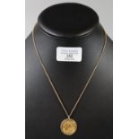 1911 gold full sovereign on a pendant mount with 9ct gold chain. 15g approx. (B.P. 21% + VAT)