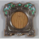 Art Nouveau Liberty Style silver and enamel picture frame with stylised foliate panels enamelled