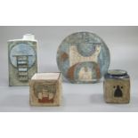 Four Troika Cornwall pottery items, to include: Troika Moon flask vase, another flask vase and two