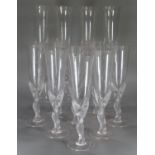 Set of twelve Carl Faberge 'Snow Dove' crystal glass champagne flutes. (12) Marks to the base.