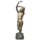 S. Monaco, large bronze sculpture of a nude lady standing on a naturalistic and marble base, with