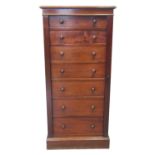 Victorian mahogany Wellington chest, the moulded top above a bank of seven drawers with turned