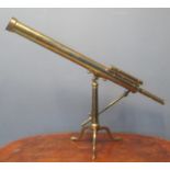 19th century lacquered brass telescope by J H Steward of Strand London, having secondary sighting