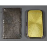 Silver guilloche yellow enamel cigarette case marked 925, together with an early 20th century