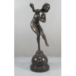 After Claire Janne Roberte Colinet (1890-1940) patinated bronze study of a nude lady on socle base