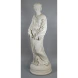 Parian Ware sculpture of a lady, 'Chastity', on circular base, unmarked. Height 62cm approx. (B.P.