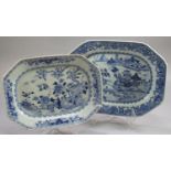 Two similar Chinese blue and white export porcelain octagonal dishes, each painted with