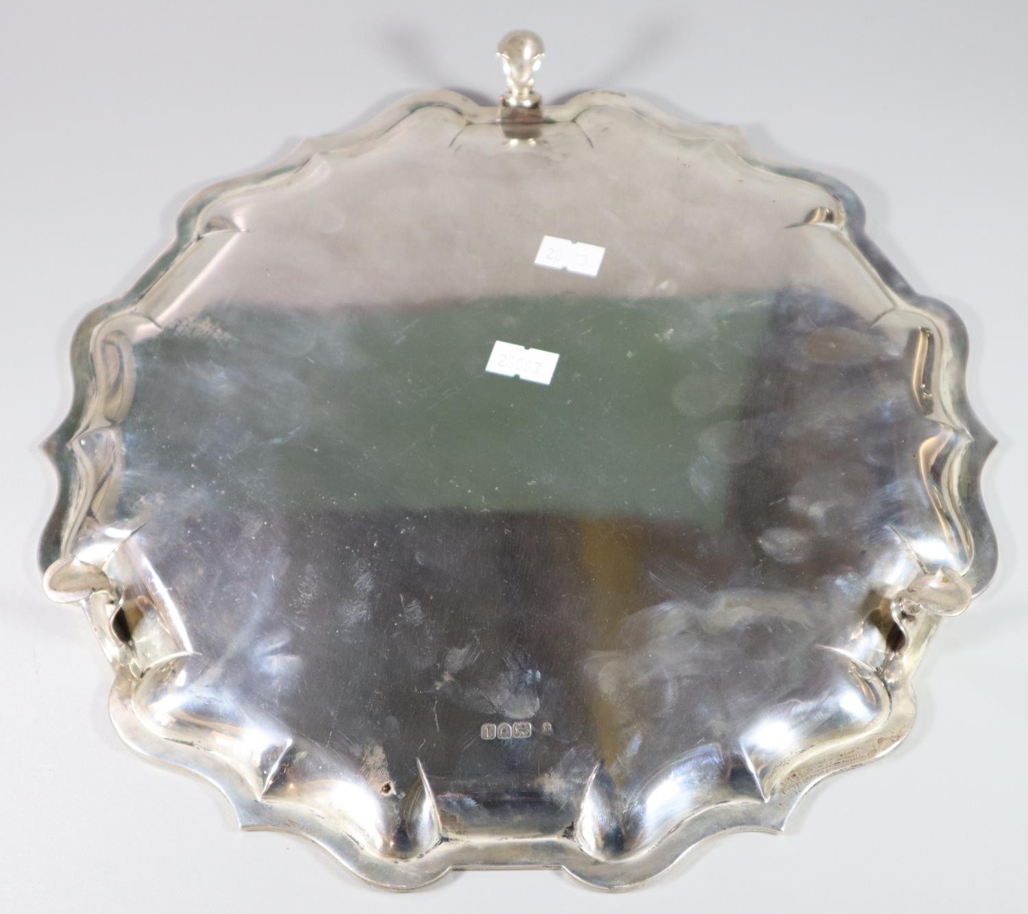 Edward VII silver salver of pie crust form standing on three hoof feet by C S Harris & Sons Ltd - Image 3 of 3