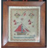 19th century Welsh sampler by Theodocia Davies Llwyngwynne, 1853. Framed and glazed. 35x31cm approx.