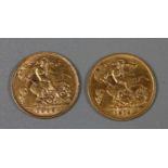 Two gold half sovereigns, 1909 and 1912. 8g approx. (B.P. 21% + VAT)
