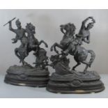 Pair of late 19th century French Spelter equestrian figures titled 'Robert the Bruce 1806' and '