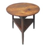 19th century Welsh traditional oak and elm cricket table. 67cm diameter x71cm high approx. (B.P. 21%