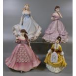 Three Danbury Mint Coalport figurines to include; 'Mary', 'First Love' and 'Lady Caroline', together