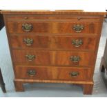 18th Century style walnut straight front chest of four drawers with brush slide, carrying handles on