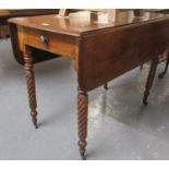 Victorian mahogany Pembroke table on spiral legs, cups and casters. (B.P. 21% + VAT)