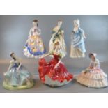 Six Royal Doulton bone china figurines to include: 'Daydreams', 'Christine', 'Joan', 'Rosemary', '