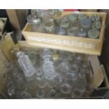 Box of glassware to include; selection of moulded and cut glass vinaigrette bottles, some with