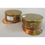 Trench art- pair of similar military caps fashioned from brass 18Ib shell cases, each having Welsh