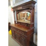 Late Victorian mahogany mirror back sideboard with ornate carved decoration. (B.P. 21% + VAT)