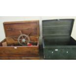 Modern hardwood two handled box or trunk, the interior revealing assorted naval items to include;