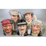 Five Royal Doulton character jugs to include; 'The Lawyer', 'City Gent', 'The Poacher', 'The Busker'