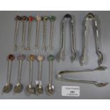 Bag of silver plate coffee espresso spoons and forks with semi-precious stones and twisted
