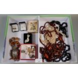 Box of assorted costume jewellery and similar items to include; gents cufflinks, necklaces, fox