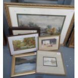 Eight furnishing pictures to include: British School (late 19th century), river landscape, unsigned,