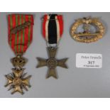German Second World War period Merit cross with ribbon, dated 1939, a Belgian 1914-18 War Cross with