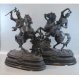 Pair of late 19th century French Spelter equestrian figures titled 'Robert the Bruce 1806' and '