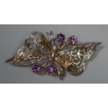 9ct gold amethyst and diamond floral spray and handkerchief brooch. (B.P. 21% + VAT)