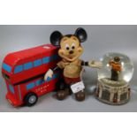 Vintage plastic figure of Walt Disney's Mickey Mouse with movable arms, together with a wooden