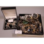 Collection of silver and costume jewellery items: Clogau silver cross and two gents sports