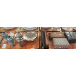 Two trays of assorted items to include; leather jewellery box containing loose pearls, Middle