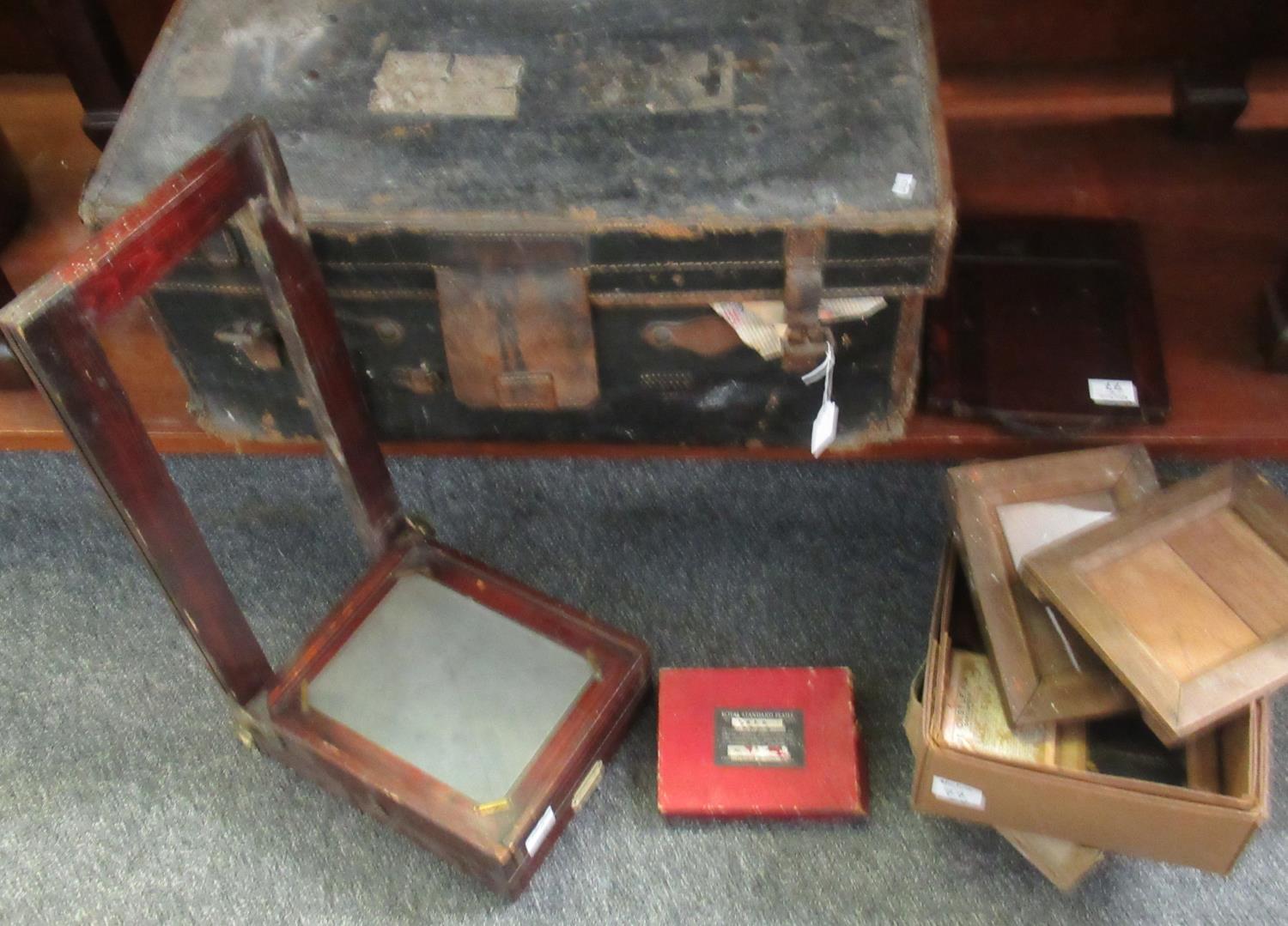 Vintage leather bound trunk, together with vintage camera slides etc (B.P. 21% + VAT)